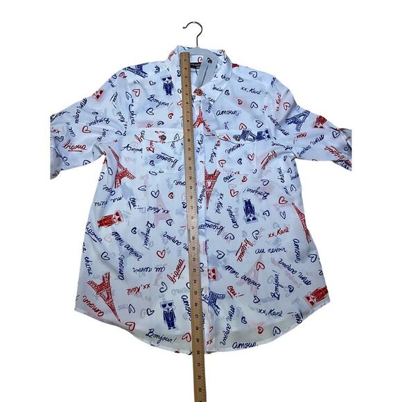 Karl Lagerfeld Paris Shirt Eiffel Tower Roll Sleeves Button Up  Size Large - Picture 3 of 6